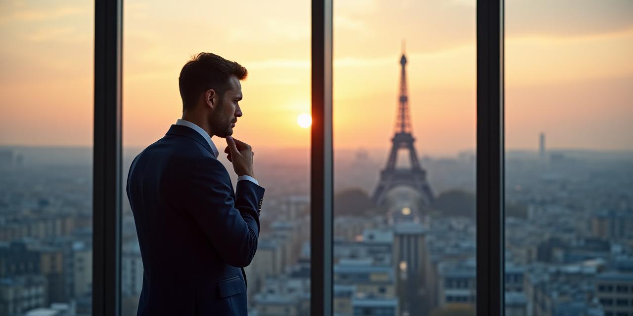 Executive professional looking out over Paris skyline